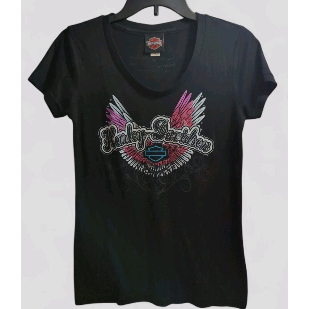 Harley Davidson‎ Womens Sz M Shirt Smoky Mountain Wings Graphic Biker Motorcycle